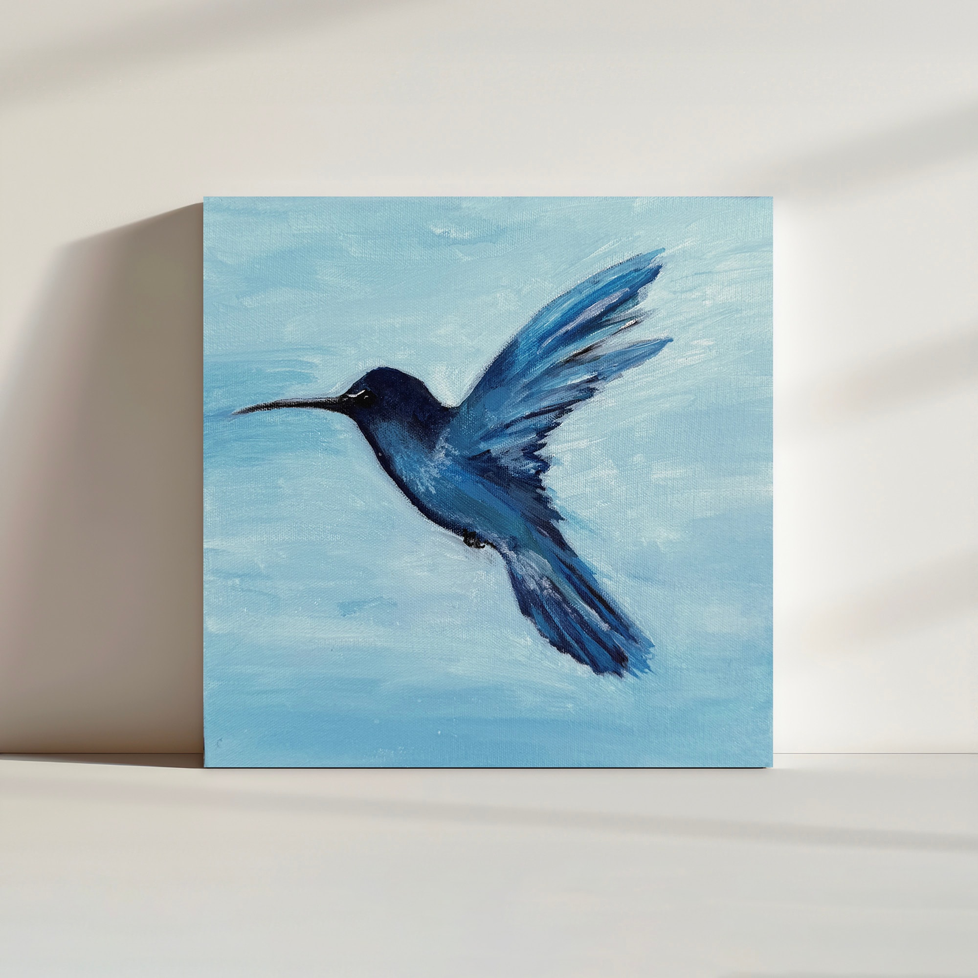 Blue Hummm — acrylic hummingbird painting