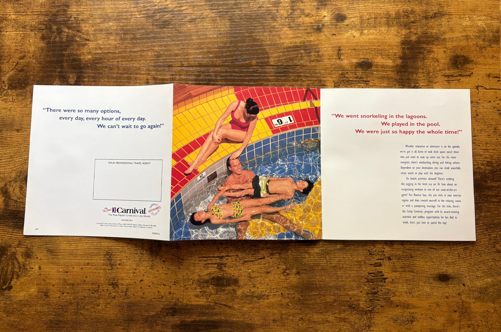 Today's Carnival brochure inside spread — pool and activities