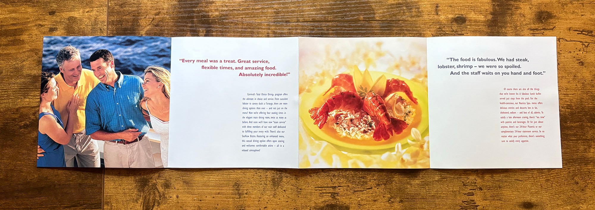 Today's Carnival brochure inside spread — dining and food