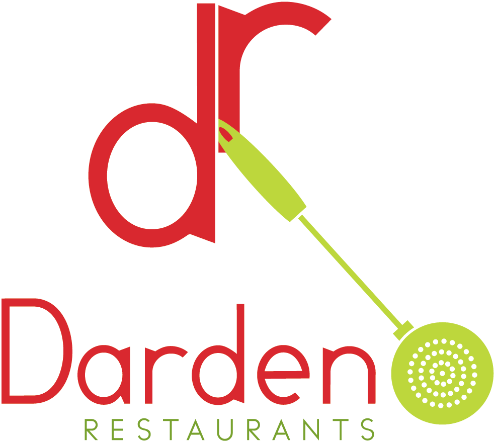 Darden Restaurants logo — dr monogram in red with lime-green paintbrush accent