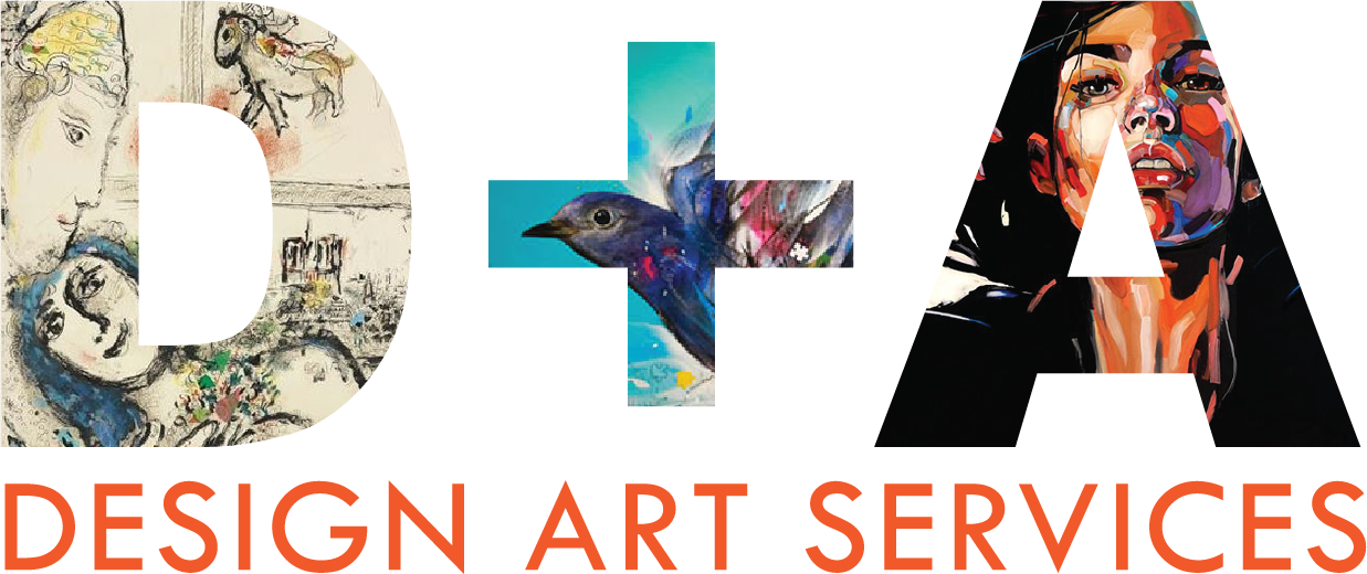 Design Art Services logo — D+A letterforms filled with fine art imagery and orange wordmark