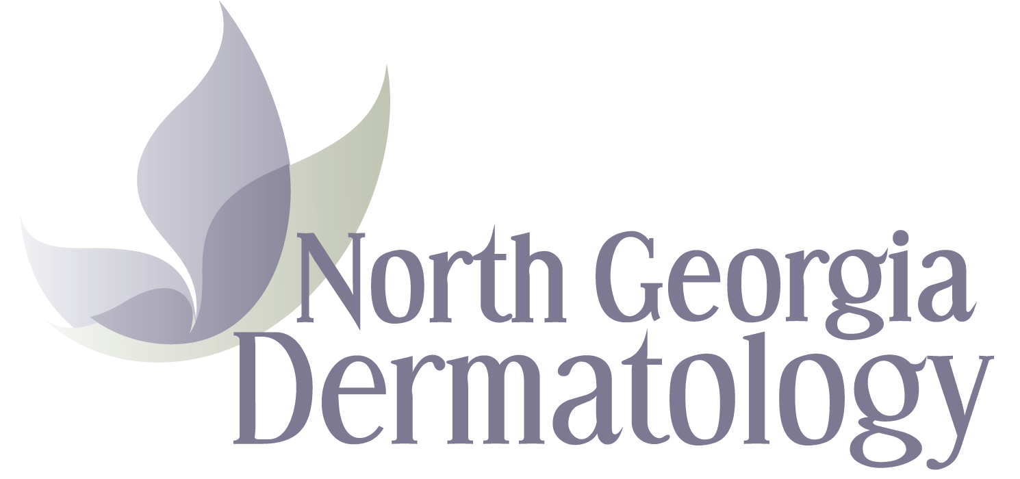 North Georgia Dermatology logo — stylized leaf mark in muted purple and sage with serif typography
