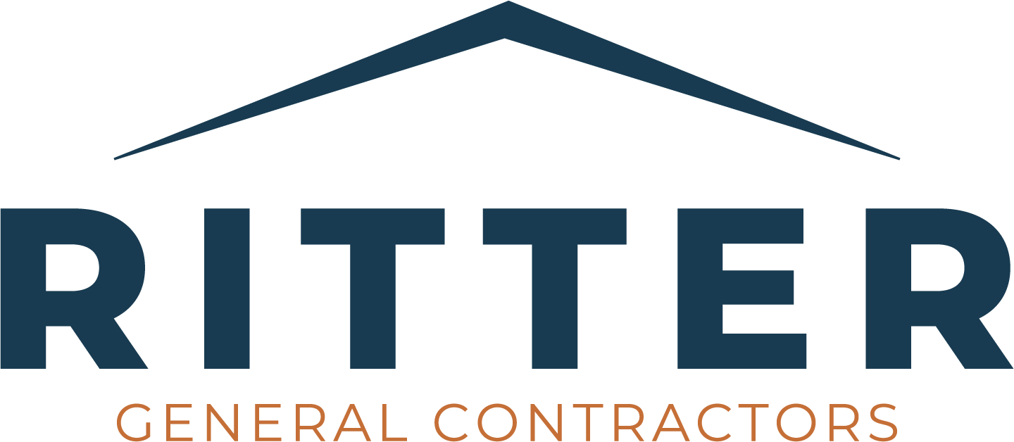 Ritter General Contractors logo — dark teal roof icon above bold sans-serif text with orange accent