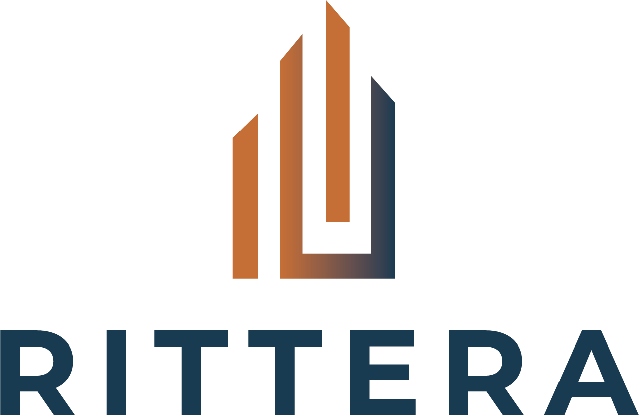 Rittera logo — geometric building tower shapes in orange and dark blue