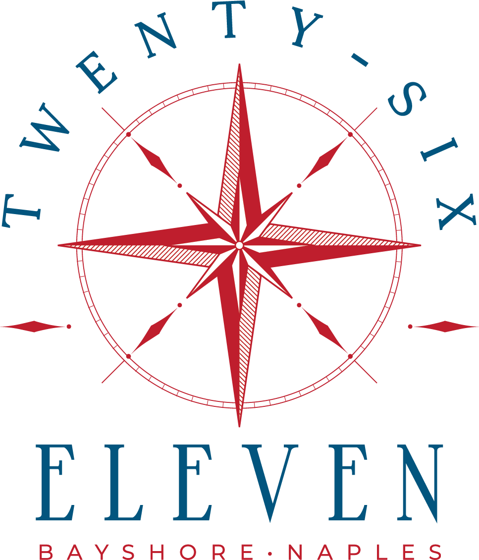 Twenty-Six Eleven Bayshore Naples logo — compass rose in navy and red