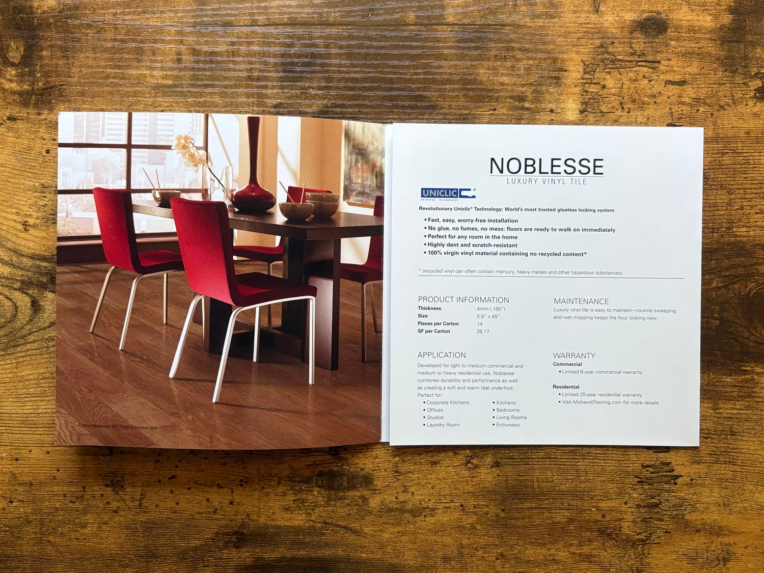 Noblesse Luxury Vinyl Tile brochure inside fold