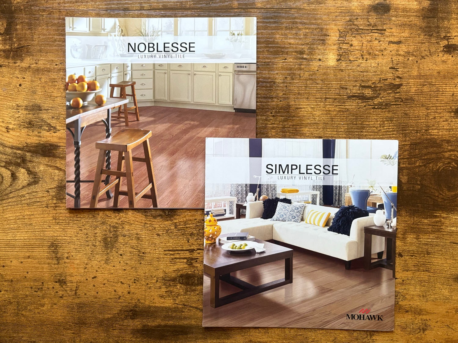 Noblesse and Simplesse Luxury Vinyl Tile brochure covers