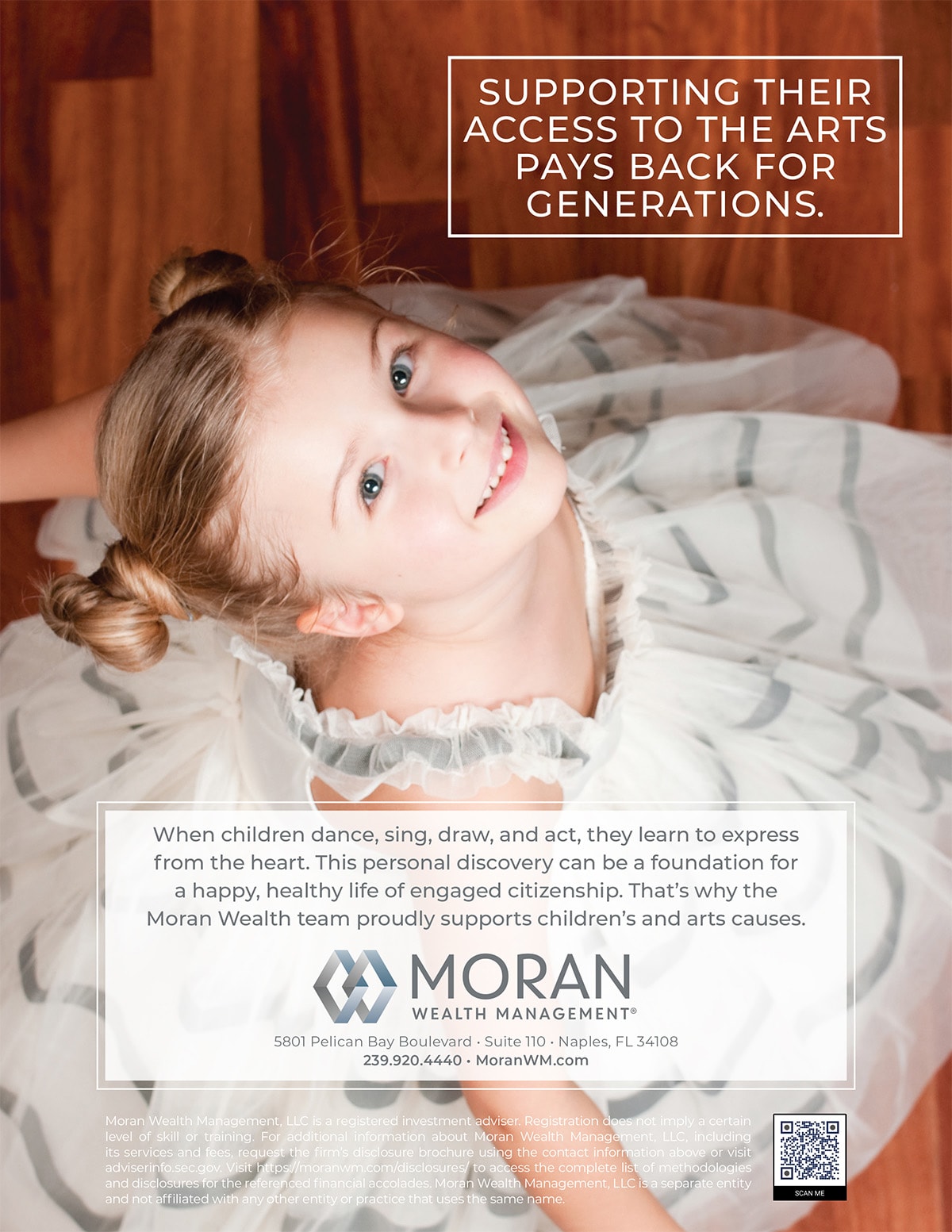 Moran Wealth Management — Supporting their access to the arts pays back for generations. Arts ad.