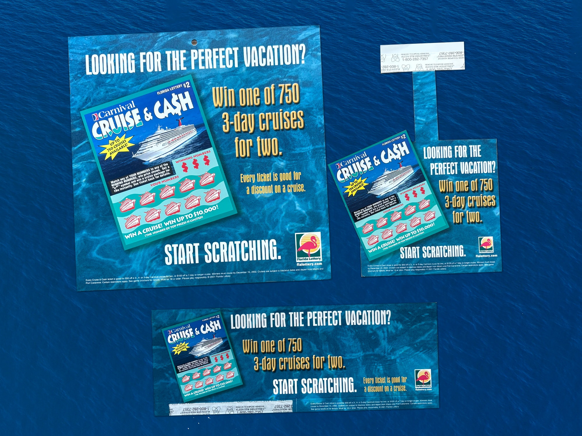 Florida Lottery Carnival Cruise & Cash POS materials — poster, shelf talker, and direct mailer