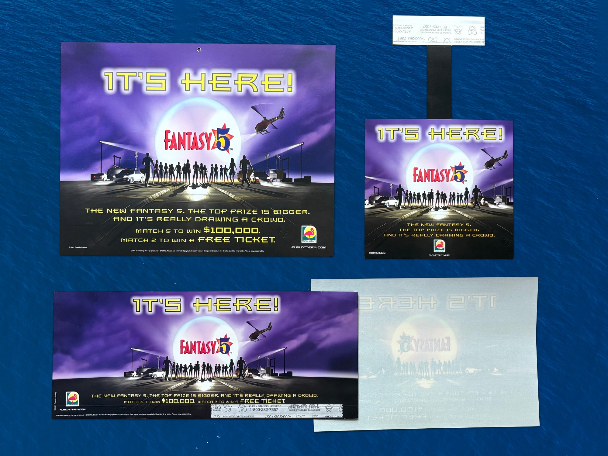 Florida Lottery Fantasy 5 POS materials — poster, shelf talker, and window cling