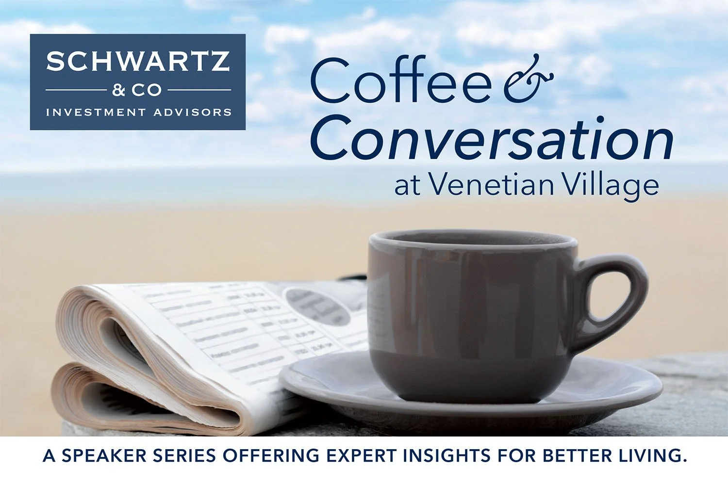 Schwartz & Company Coffee & Conversation direct mail postcard — front